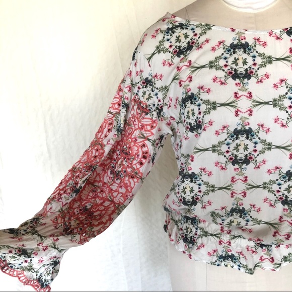 Anthropologie Embroidered Balloon Sleeve Cropped Top - Picture 4 of 14